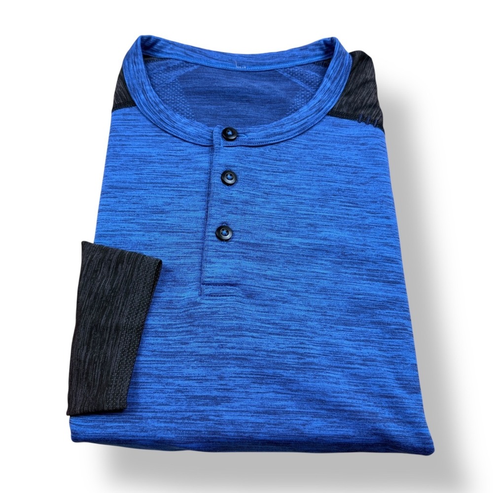 Lululemon Men's Long Sleeve Henley Athletic‎ Shirt Blue Gray Size Large